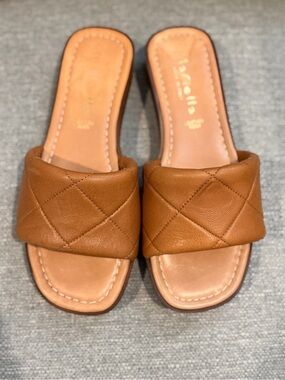 Mariella Quilted Tan Leather Slide Mule